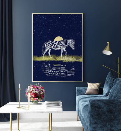 MOONRISING OVER ZEBRA , ANIMAL PAINTINGS