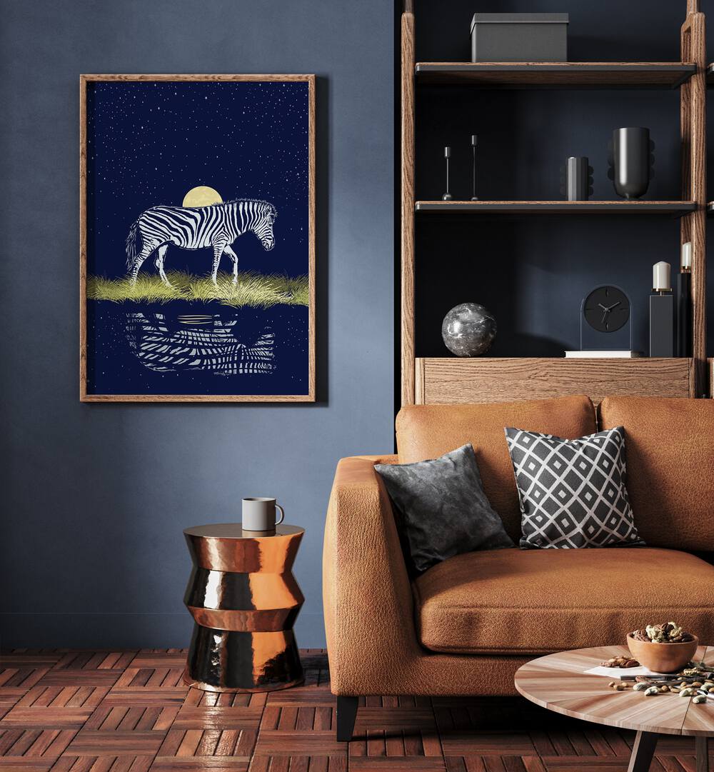 MOONRISING OVER ZEBRA , ANIMAL PAINTINGS