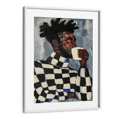 Stunning MAGIC IN COFFEE, PORTRAITS artwork featuring a man sipping coffee, blending creativity and culture beautifully.