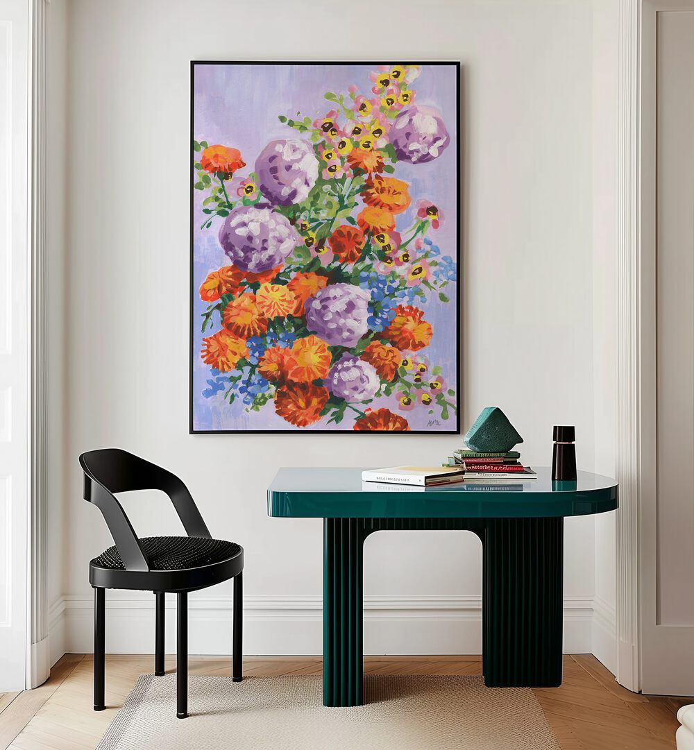 MARIGOLD AND HYDRANGEA , FLORAL FLOWER PAINTINGS