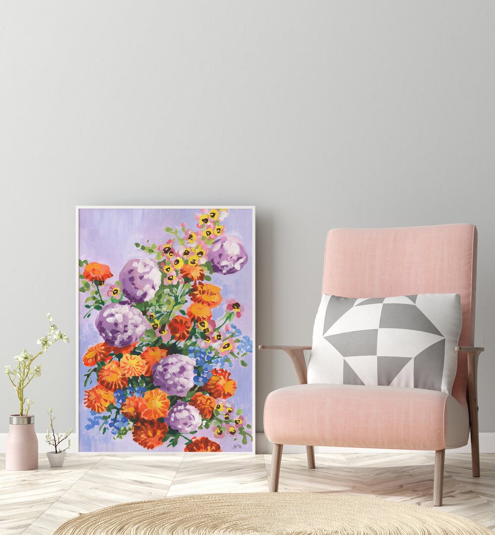 MARIGOLD AND HYDRANGEA , FLORAL FLOWER PAINTINGS