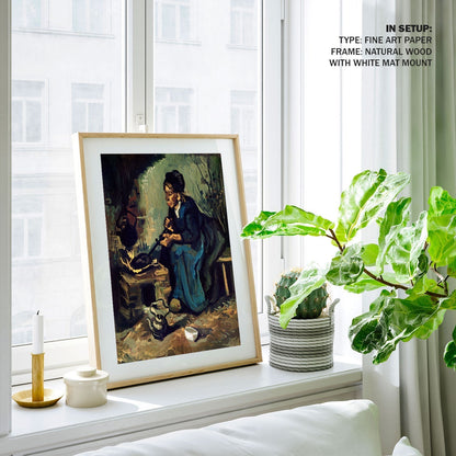 Peasant Woman Cooking by a Fireplace, Vincent Van Gogh Painting