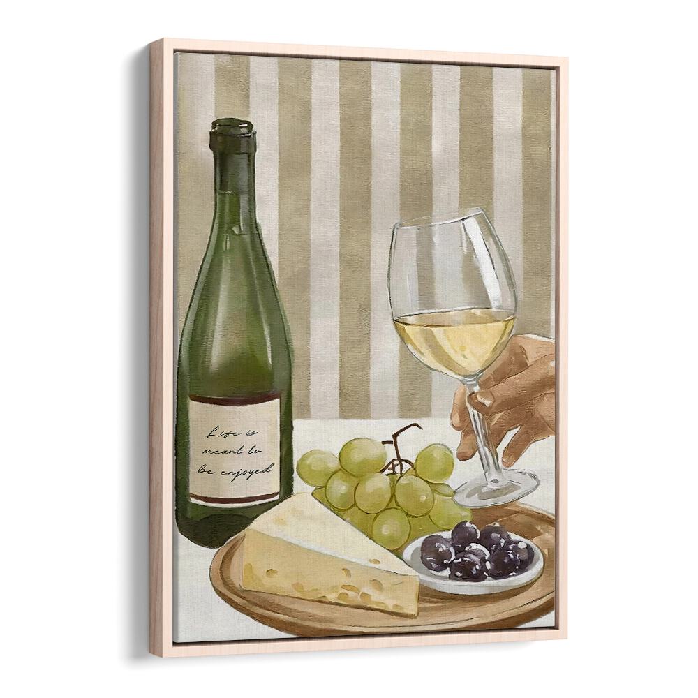 Stylish "LIFE IS MEANT TO BE ENJOYED, KITCHEN POSTERS" featuring wine, cheese, and grapes to enhance your kitchen decor.