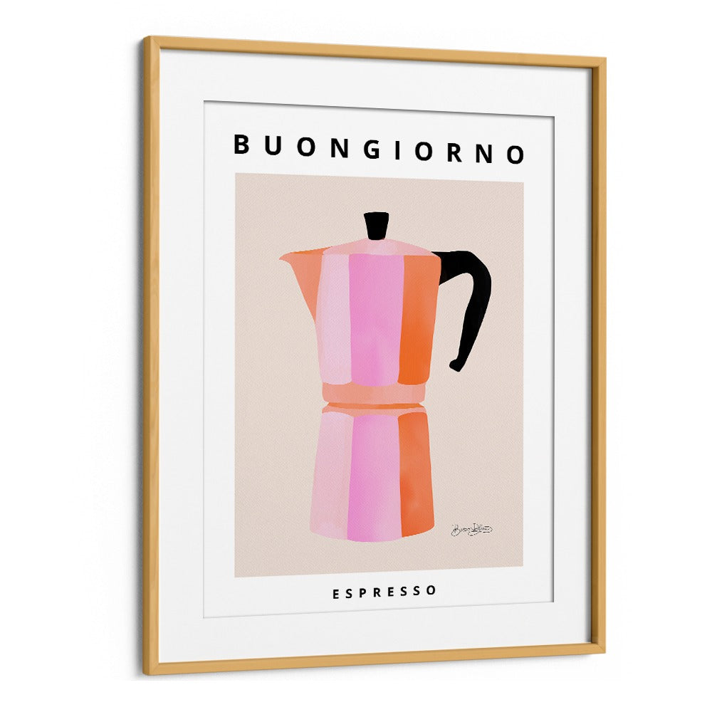 Stylish BUONGIORNO ESPRESSO, KITCHEN POSTERS featuring a colorful espresso maker, perfect for cozy kitchen decor.