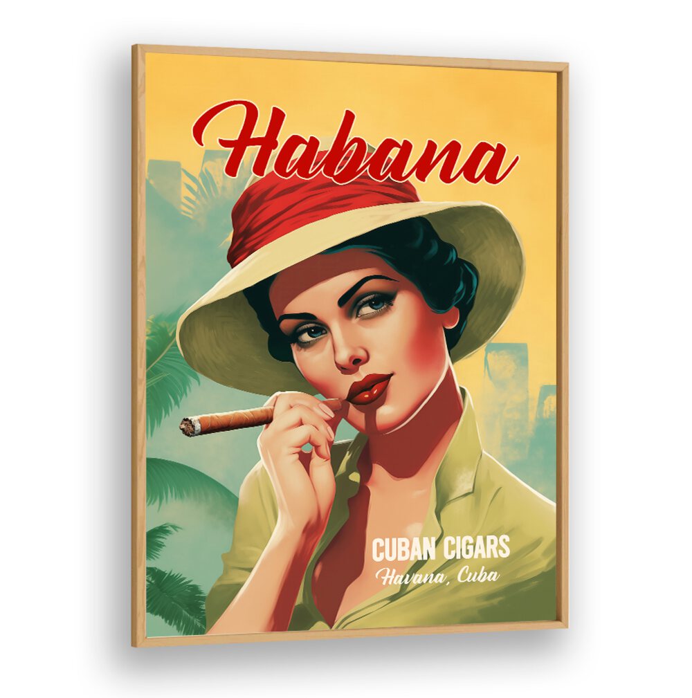 Classic art featuring a woman with a cigar, celebrating HABANA - CUBAN CIGARS, BAR & CAFE's rich heritage.