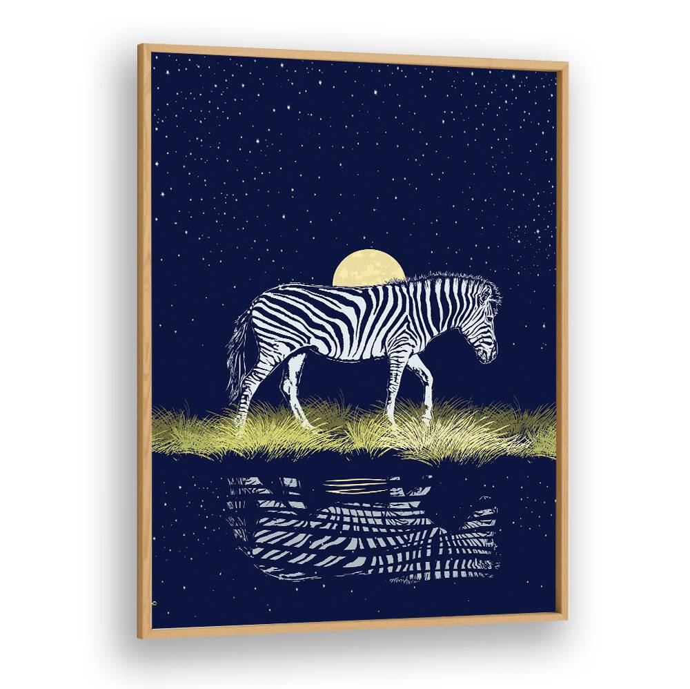 Stunning MOONRISING OVER ZEBRA, ANIMAL PAINTINGS showcase a zebra under a glowing moonlit sky, perfect for wildlife lovers.