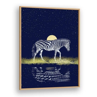 Stunning MOONRISING OVER ZEBRA, ANIMAL PAINTINGS showcase a zebra under a glowing moonlit sky, perfect for wildlife lovers.