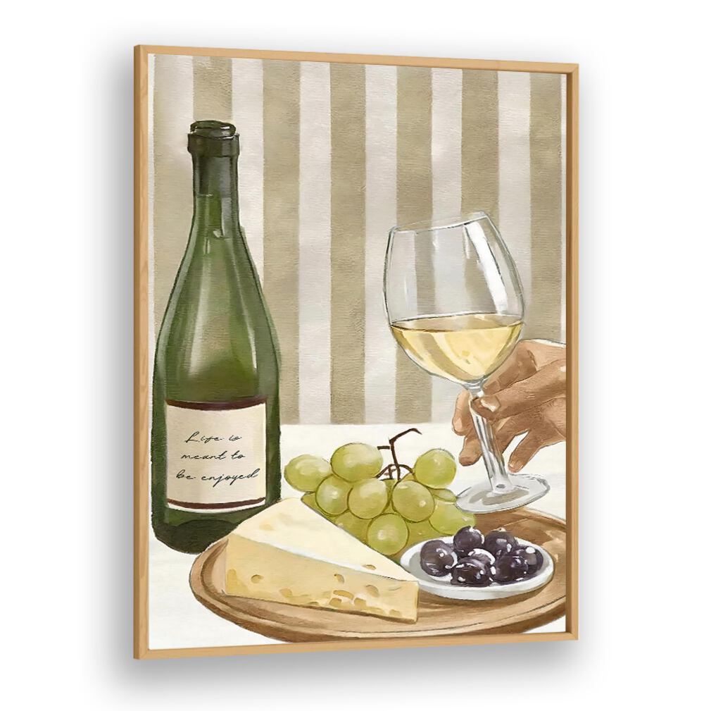 Savor the moment with our LIFE IS MEANT TO BE ENJOYED, KITCHEN POSTERS, showcasing wine, cheese, and grapes.