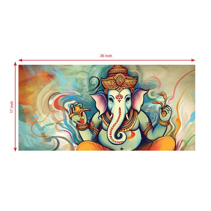 Vibrant Representation of Lord Ganesha Amidst Colorful Swirling Patterns