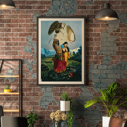 Ravana slaughtering Jatayu the vulture, while an abducted Sita looks away in horror by Raja Ravi Varma Wall Art