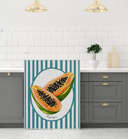 PAPAYA ON STRIPES , KITCHEN POSTERS