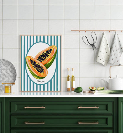 PAPAYA ON STRIPES , KITCHEN POSTERS