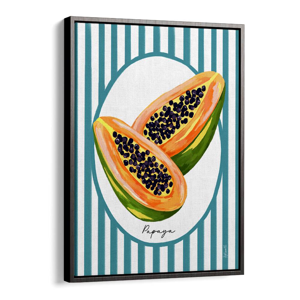 Vibrant PAPAYA ON STRIPES, KITCHEN POSTERS add tropical flair to your kitchen decor with modern design elements.