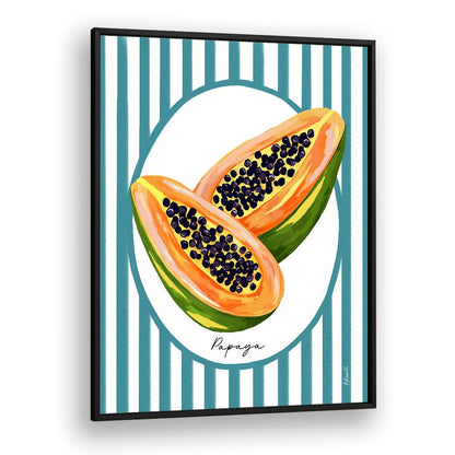 Vibrant PAPAYA ON STRIPES, KITCHEN POSTERS add modern tropical flair to your kitchen decor with bold designs.