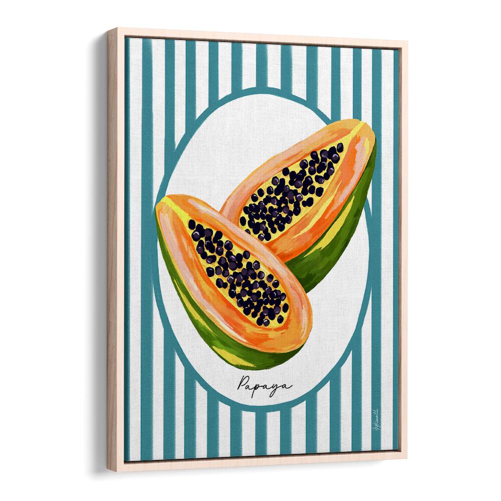 Vibrant PAPAYA ON STRIPES, KITCHEN POSTERS enhance your kitchen decor with modern tropical flair and bold design.