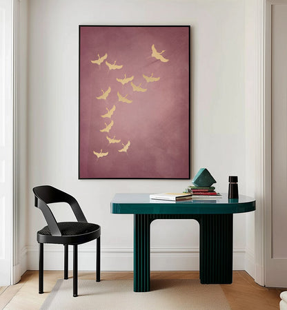 PINK FLYING CRANES  , ANIMAL PAINTINGS