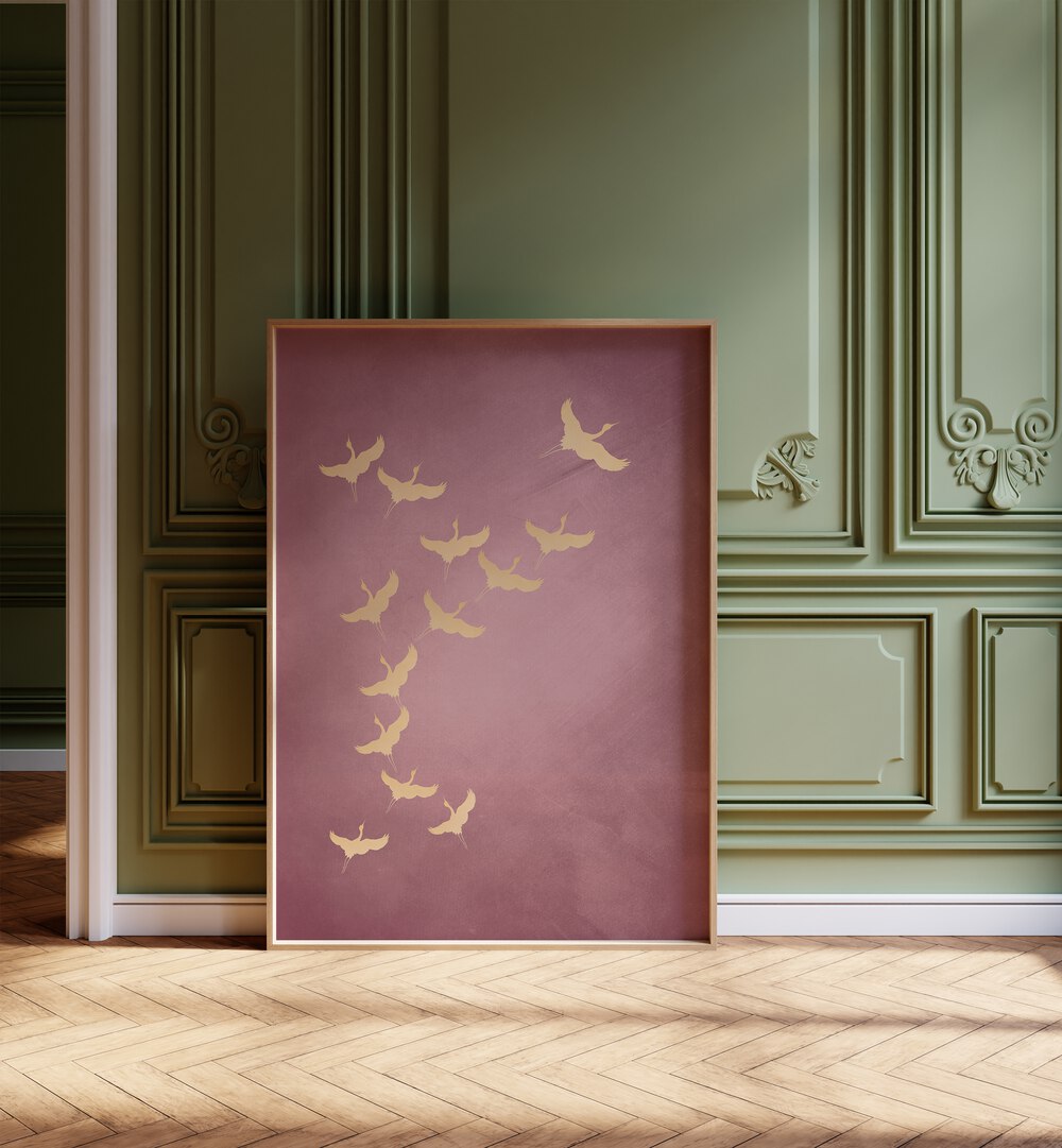 PINK FLYING CRANES  , ANIMAL PAINTINGS