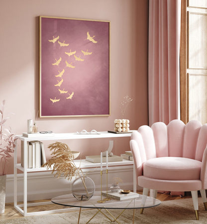 PINK FLYING CRANES  , ANIMAL PAINTINGS