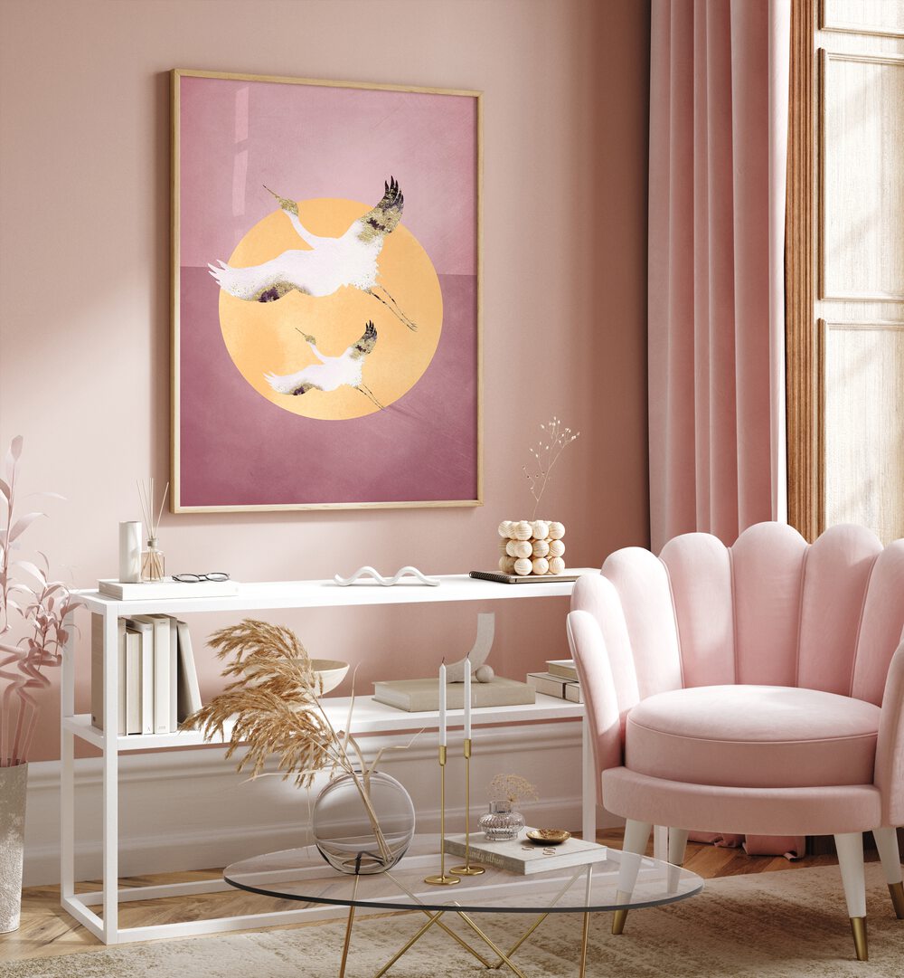 PINK GOLD CRANE  , ANIMAL PAINTINGS