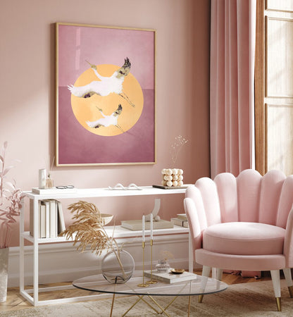 PINK GOLD CRANE  , ANIMAL PAINTINGS