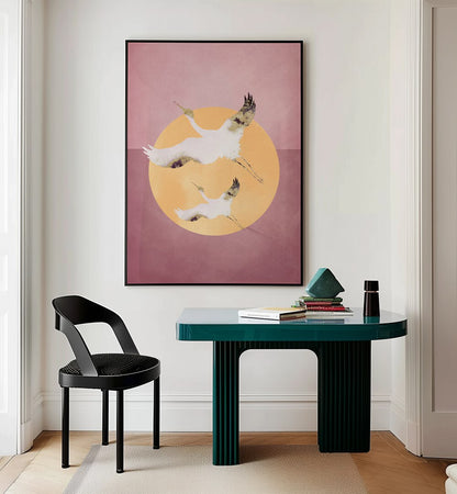 PINK GOLD CRANE  , ANIMAL PAINTINGS