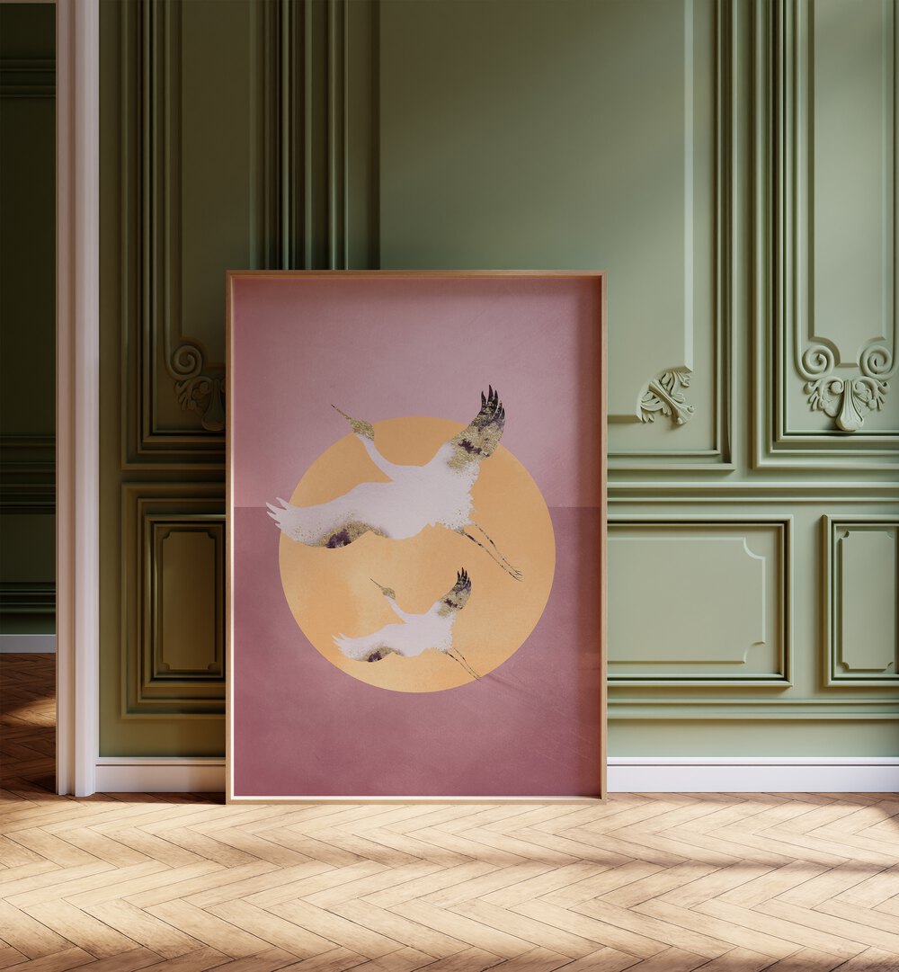 PINK GOLD CRANE  , ANIMAL PAINTINGS