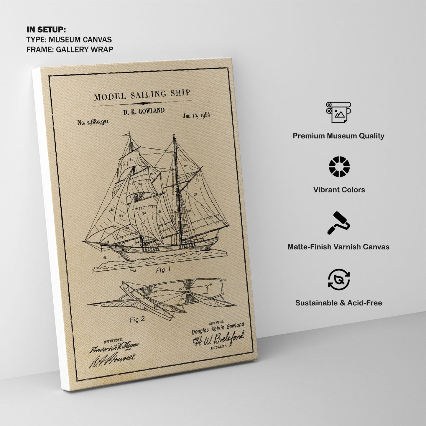 Sailing Ship Model, Blueprint Patent Art