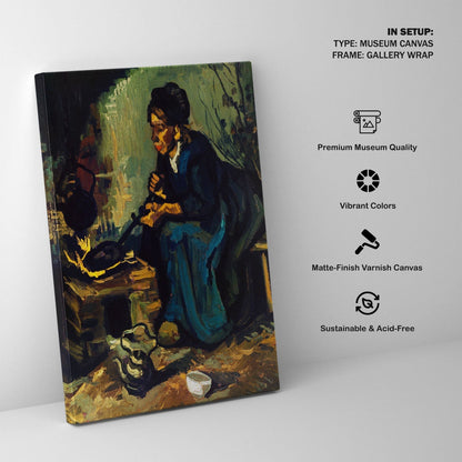 Peasant Woman Cooking by a Fireplace, Vincent Van Gogh Painting