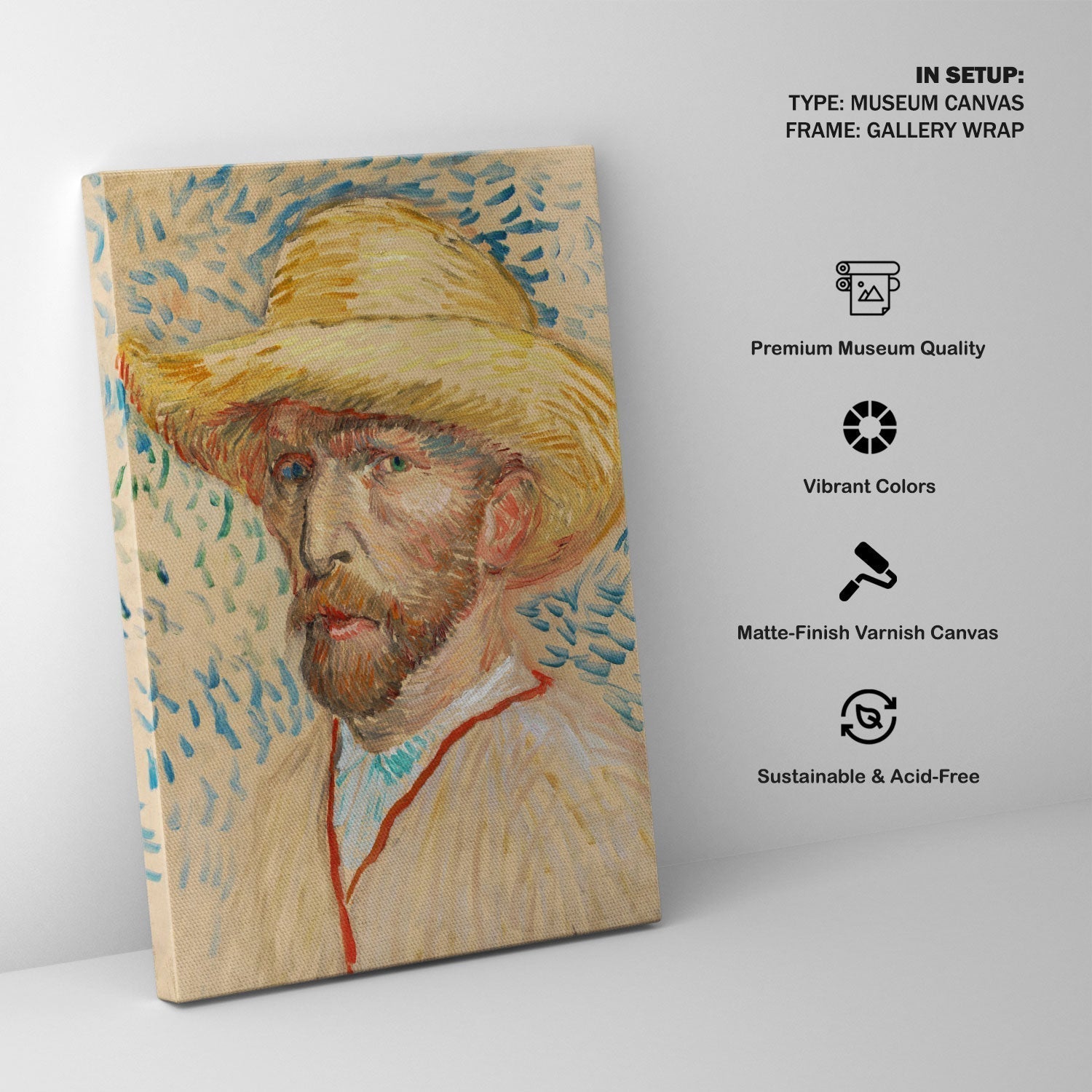 Self Portrait with a Straw Hat, Vincent Van Gogh Painting