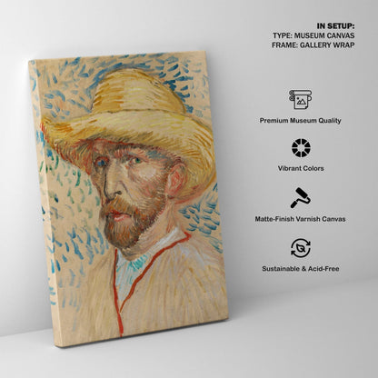 Self Portrait with a Straw Hat, Vincent Van Gogh Painting