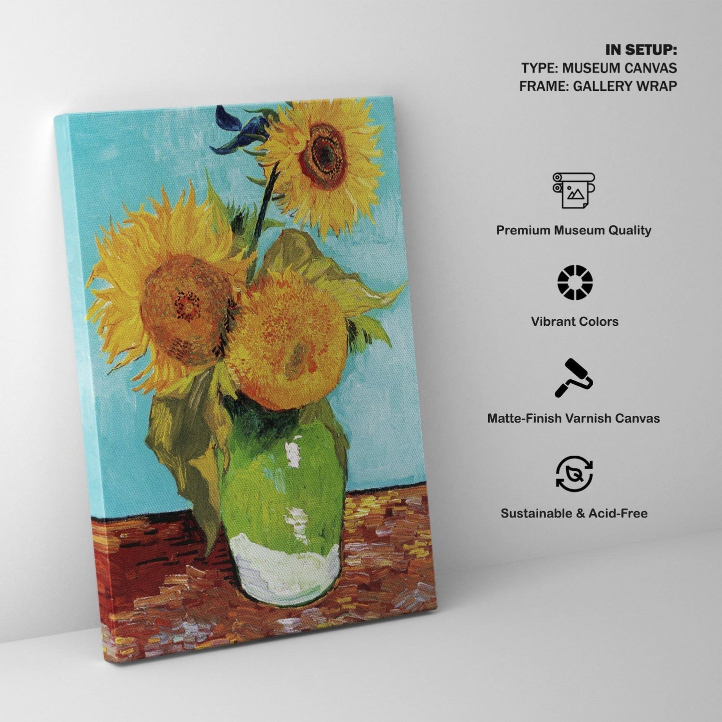 Vase with Three Sunflowers, Vincent Van Gogh Painting