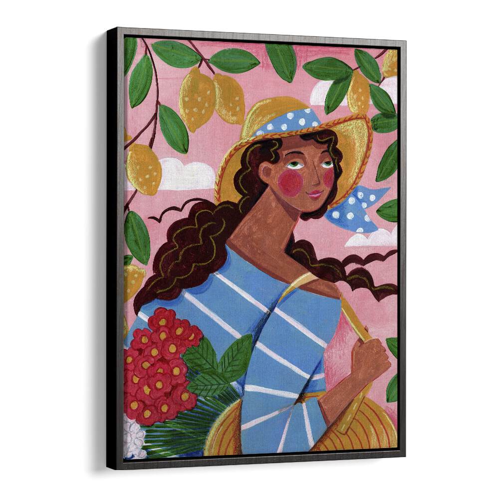 Stunning WOMAN IN ITALY, PORTRAITS artwork showcasing a woman amidst Amalfi Coast beauty by Caroline Bonne Muller.