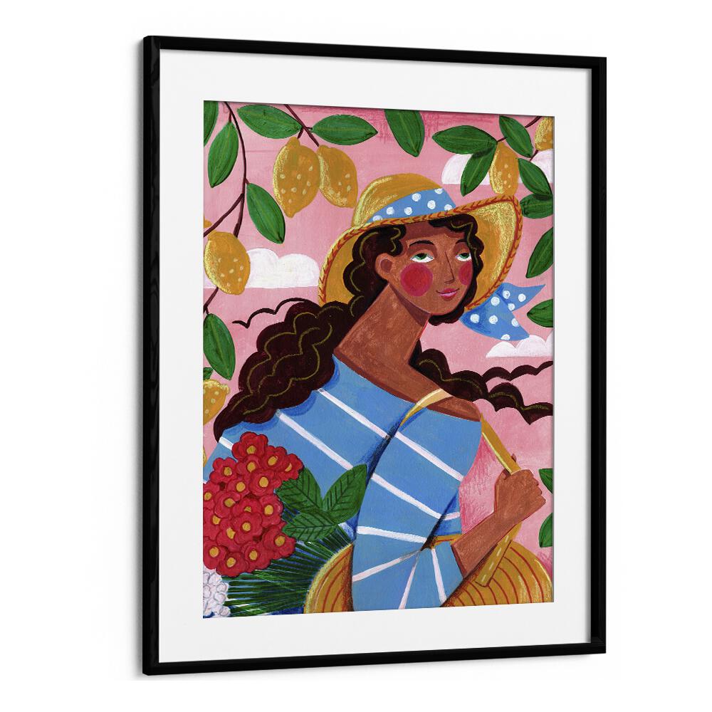 Colorful portrait of a woman in Italy, celebrating the Amalfi Coast's charm in Caroline Bonne Muller's artwork. WOMAN IN ITALY, PORTRAITS.