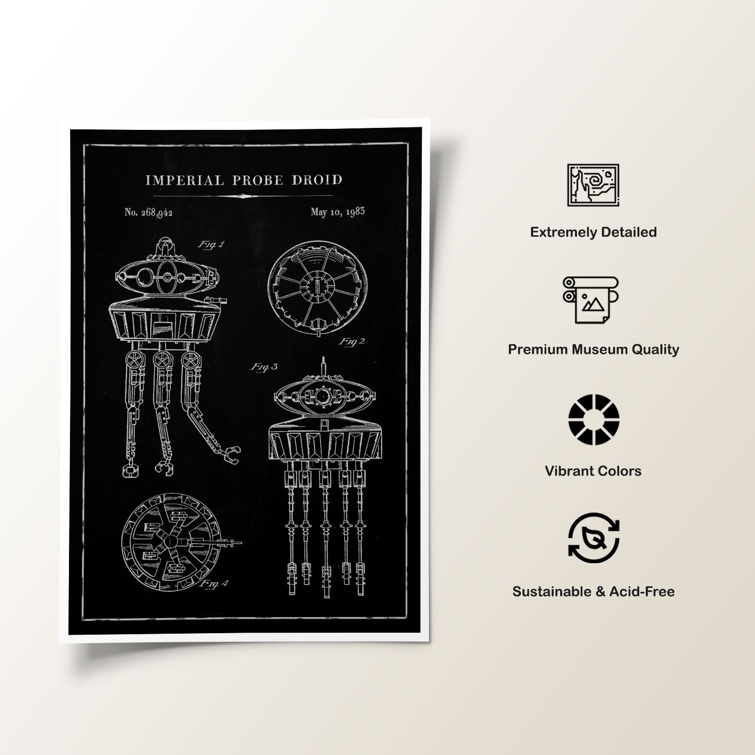 Chalk Imperial Probe Droid, Blueprint Patent Art