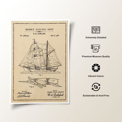 Sailing Ship Model, Blueprint Patent Art