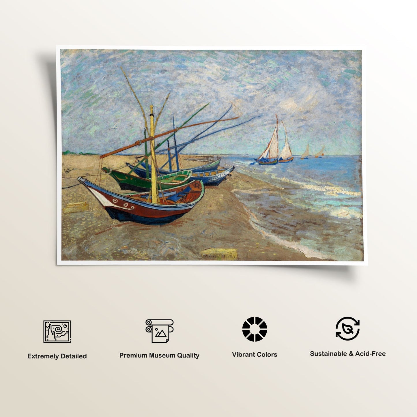 Fishing Boats on the Beach, Van Gogh Painting