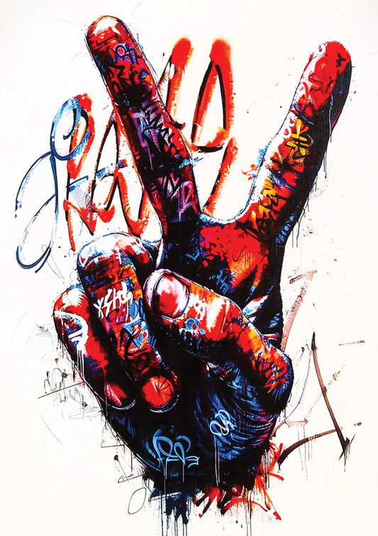 Vibrant Peace Gesture Expressed in Urban Graffiti Style Wall Poster