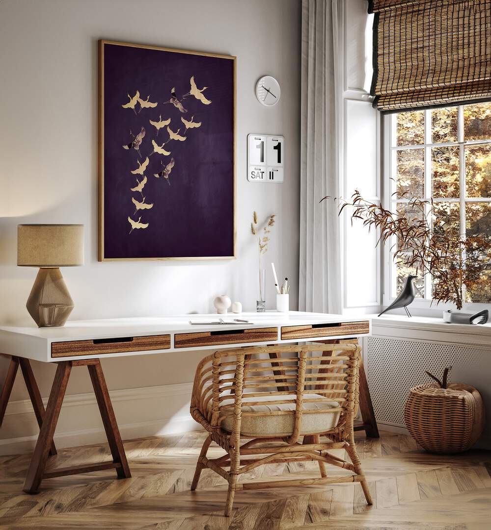 PURPLE FLYING CRANES  , ANIMAL PAINTINGS