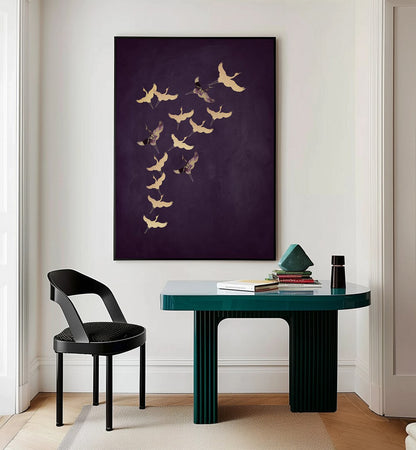 PURPLE FLYING CRANES  , ANIMAL PAINTINGS