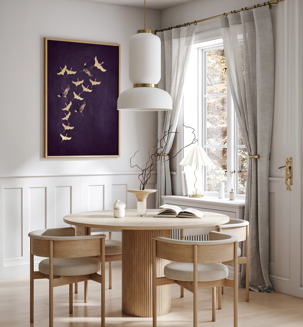 PURPLE FLYING CRANES  , ANIMAL PAINTINGS