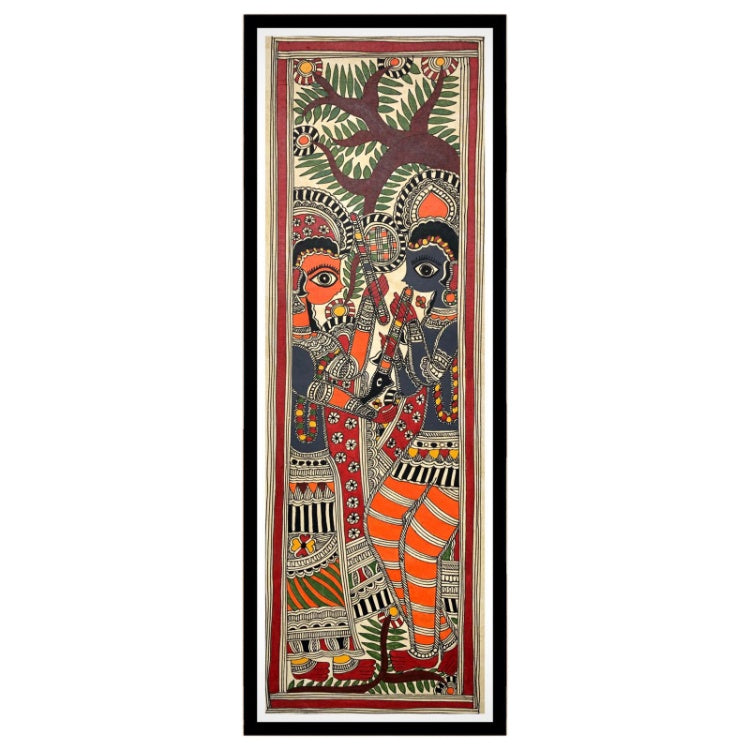 Radha Krishna Madhubani Painting, Framed Art