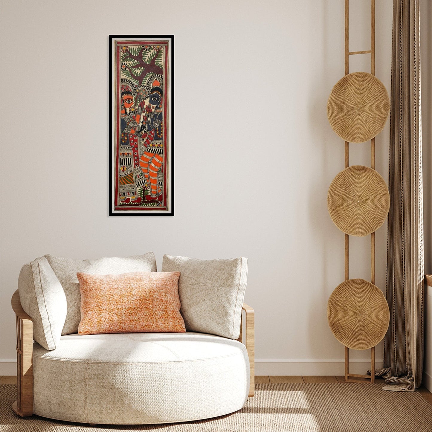 Radha Krishna Madhubani Painting, Framed Art