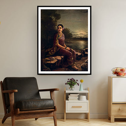Radha in the Moonlight by Raja Ravi Varma Wall Art Print for Home Decor