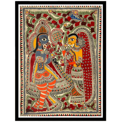 Beautiful Radha Krishna Madhubani Painting, Framed Art