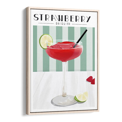 Colorful "STRAWBERRY DAIQUIRI, BAR" art print showcasing a refreshing cocktail, perfect for cafe decor.