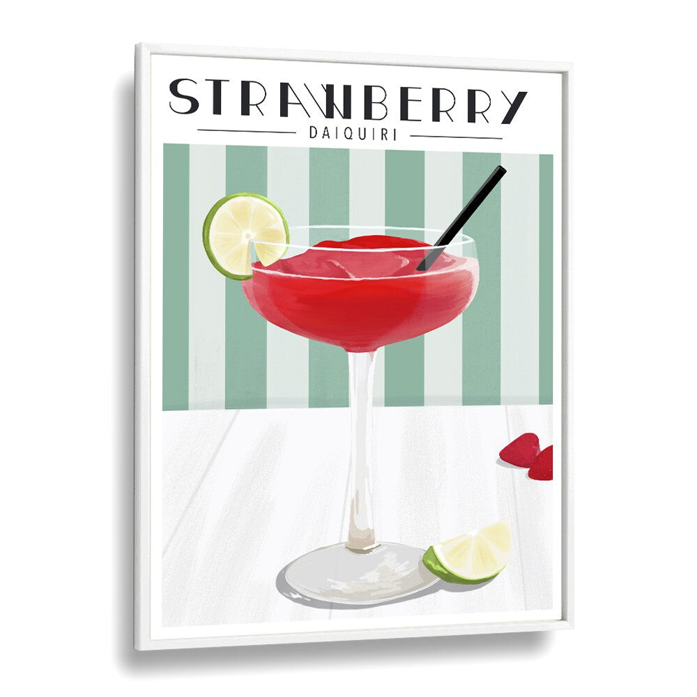 Stylish STRAWBERRY DAIQUIRI, BAR art print featuring a refreshing cocktail in vibrant colors for your café decor.
