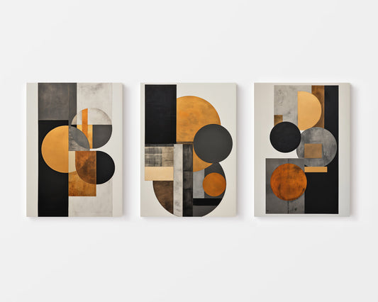 Beige and Black Modern Geometric Trio – Wall Art Set of 3