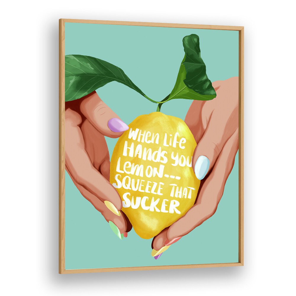 Bright SQUEEZE THAT LEMON, KITCHEN POSTERS featuring a playful design to enhance your kitchen's decor and inspire joy.