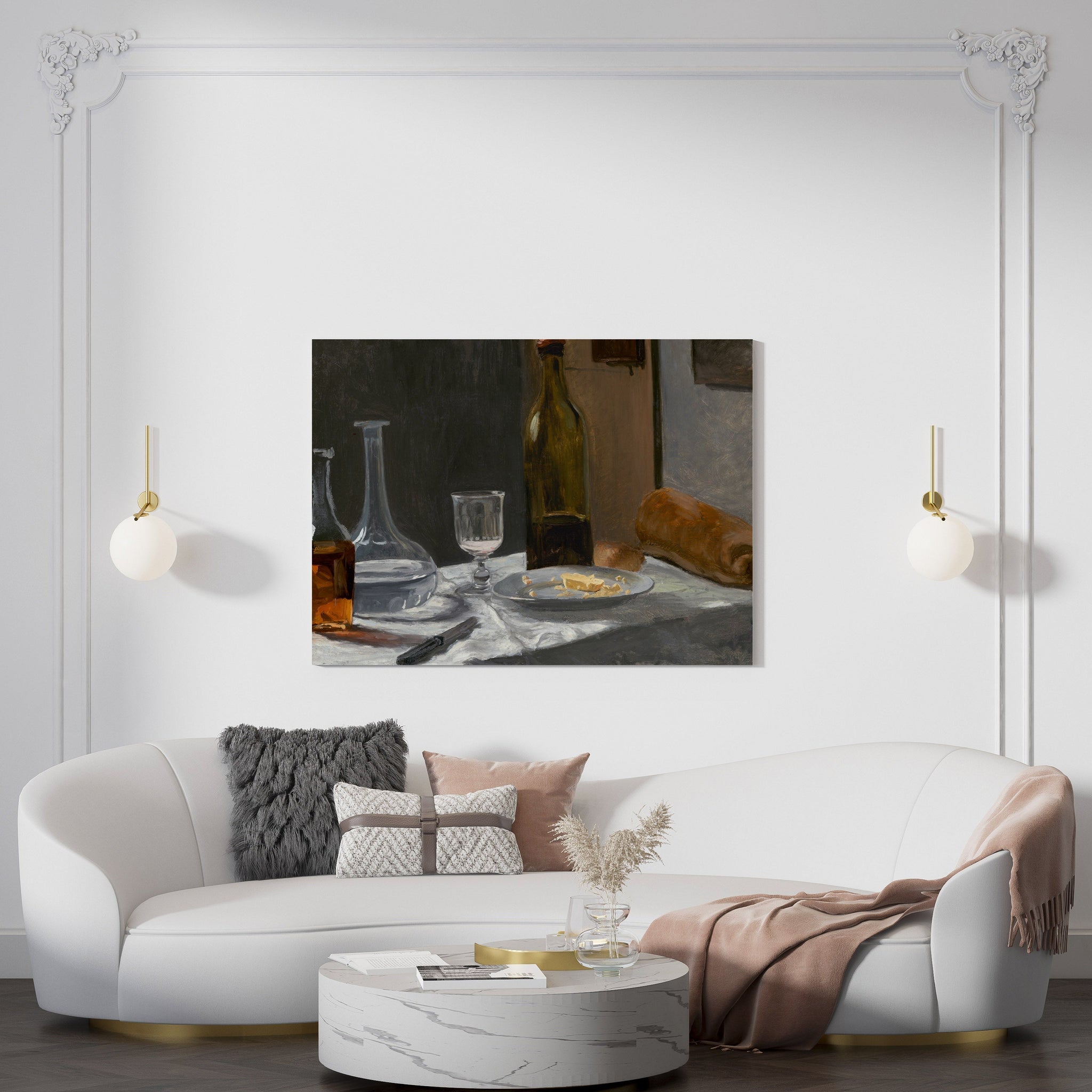 Claude Monet's Still Life with Bottle, Carafe, Bread, and Wine // Wall Art Print