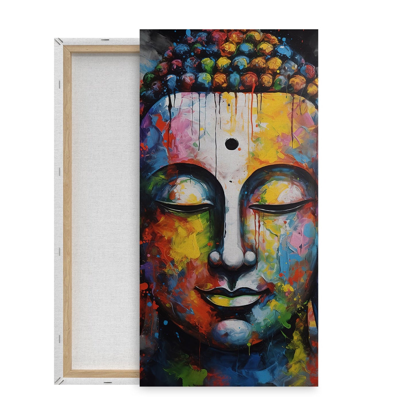 Painting buddha face with multicolored paint Canvas Wall Painting for Living Room, Bedroom, Office.